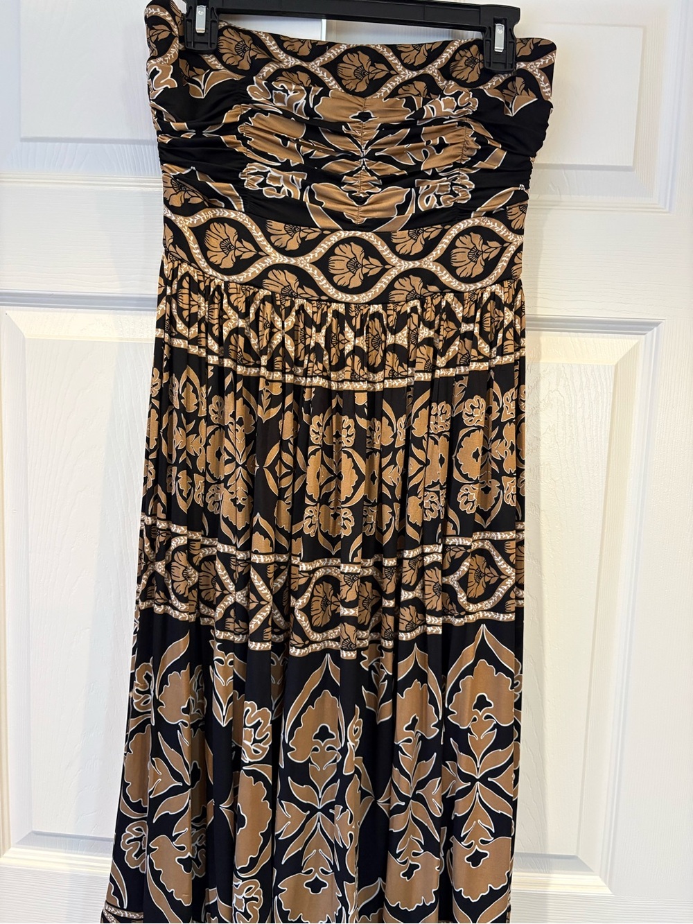 White House black market Black & Tan Strapless Floral Maxi Dress